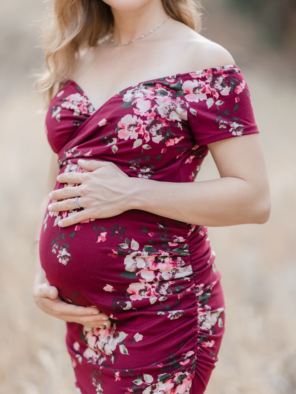 Maternity Off-Shoulder Floral Maxi Dress in Burgundy - Picture 3 of 5